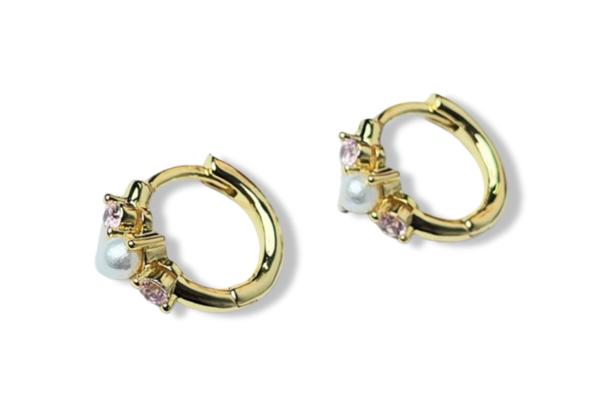 ARETE POLVO DE PERLA CIRCONIA ROSA DORADO