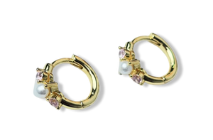 ARETE POLVO DE PERLA CIRCONIA ROSA DORADO