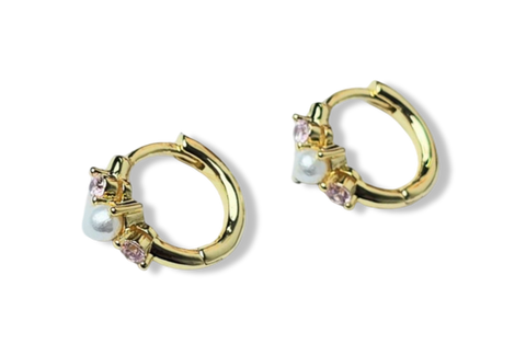 ARETE POLVO DE PERLA CIRCONIA ROSA DORADO