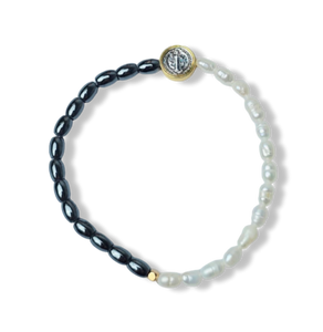 PULSERA PERLA SAN BENITO Y HEMATITA DORADO