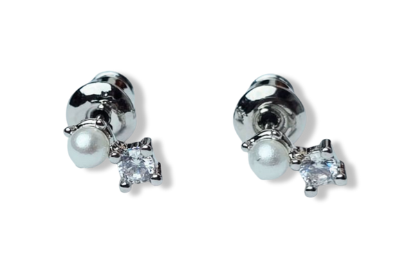 ARETE MINI POLVO DE PERLA Y CIRCONIA PLATEADO