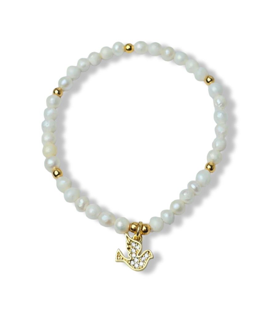 PULSERA PERLA ESPIRITU SANTO KIDS DORADO