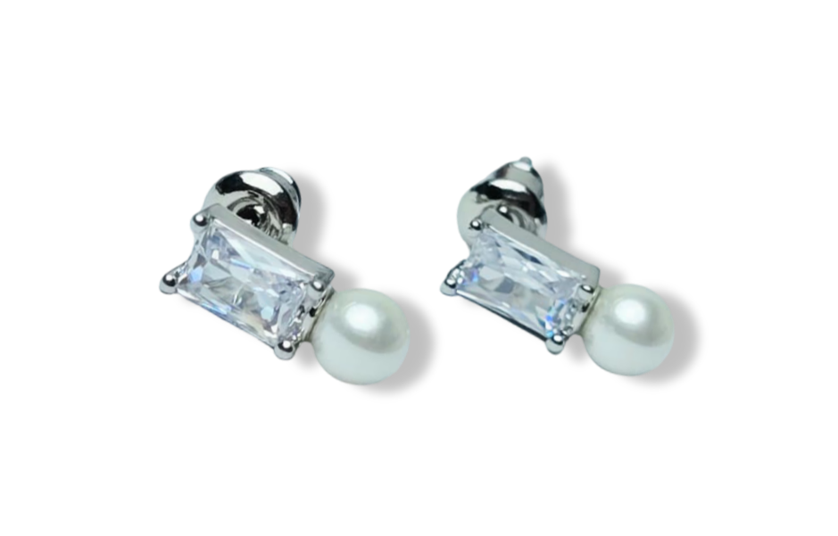 ARETE MINI POLVO DE PERLA PLATEADO