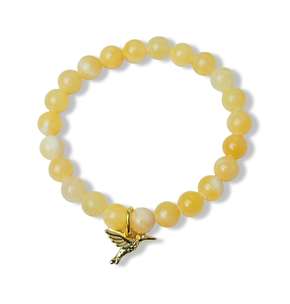 PULSERA ÁGATA AMARILLA COLIBRÍ DORADO