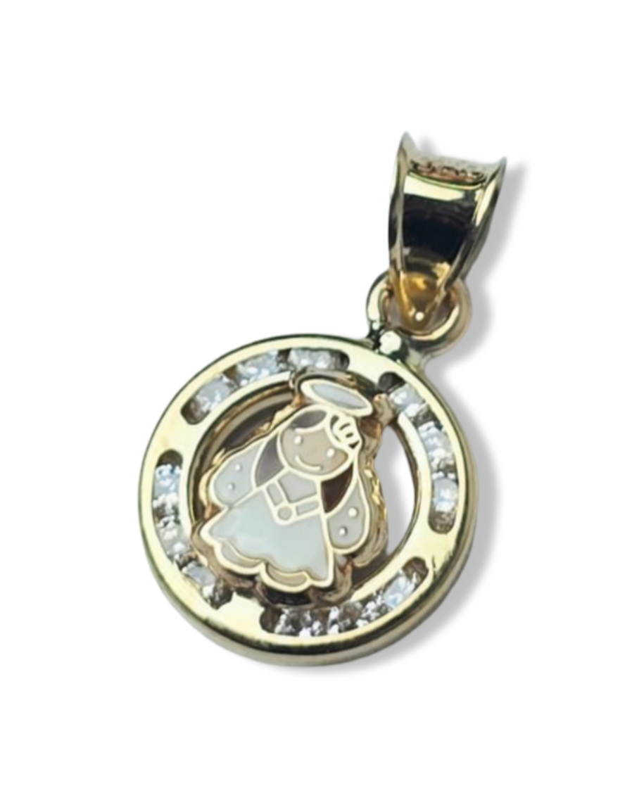 DIJE ÁNGEL CIRCONIA EN ORO DE 10K DORADO