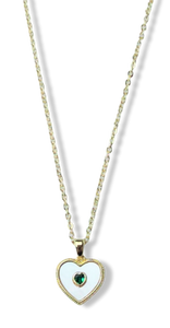 COLLAR MADRE PERLA Y CORAZÓN CIRCONIA VERDE DORADO