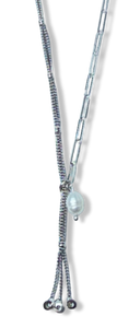 COLLAR ESLABONES Y PERLA ARROZ PLATEADO