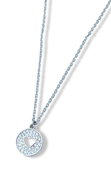 COLLAR CORAZON CIRCONIAS REDONDO PLATEADO