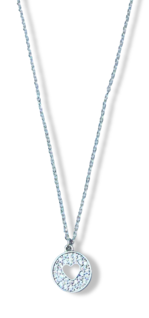 COLLAR CORAZON CIRCONIAS REDONDO PLATEADO