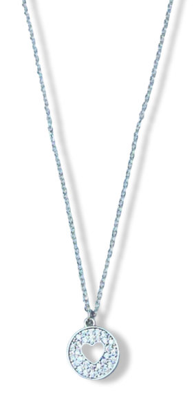 COLLAR CORAZON CIRCONIAS REDONDO PLATEADO