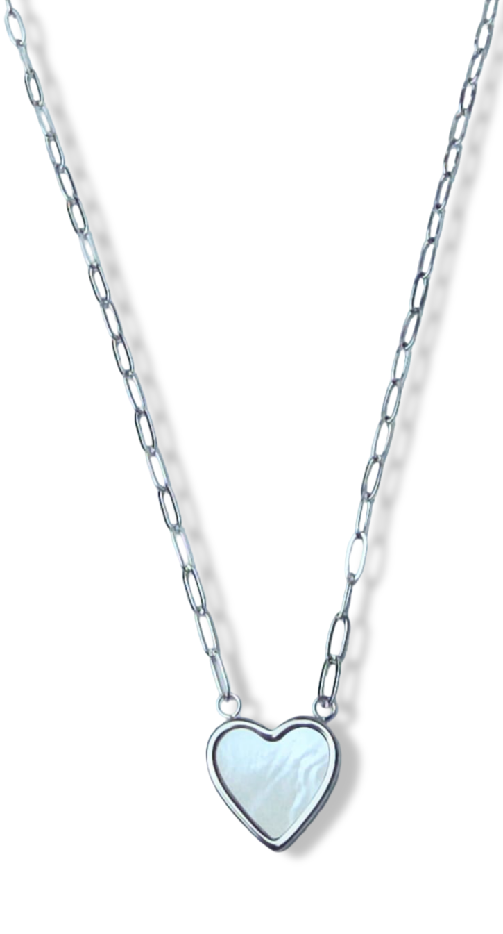 COLLAR WATERPROOF CORAZÓN MADRE PERLA PLATEADO