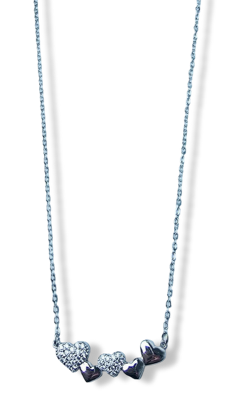 COLLAR CORAZONES Y CIRCONIAS PLATEADO