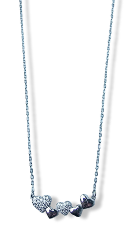 COLLAR CORAZONES Y CIRCONIAS PLATEADO