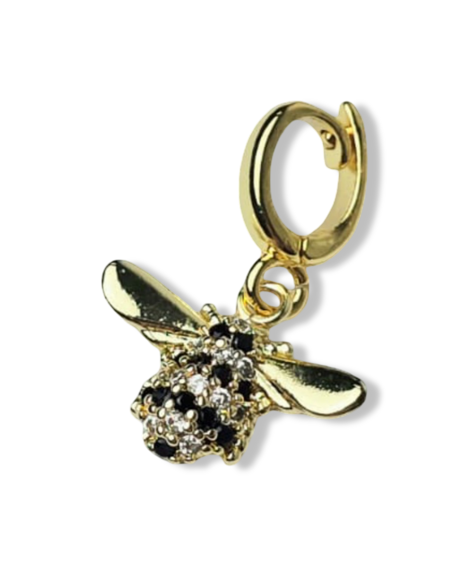 DIJE ABEJA CIRCONIA BLANCO Y NEGRO DORADO