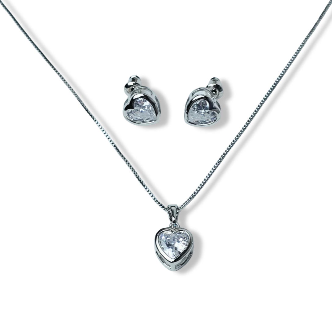 SET CORAZON CRISTAL PLATEADO
