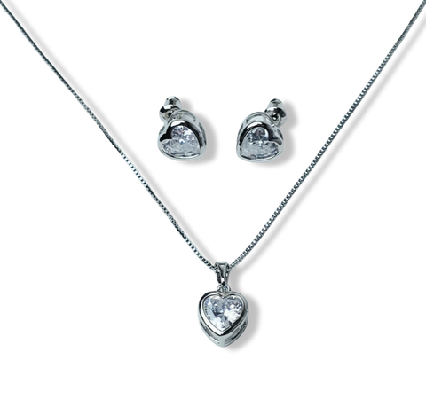 SET CORAZON CRISTAL PLATEADO