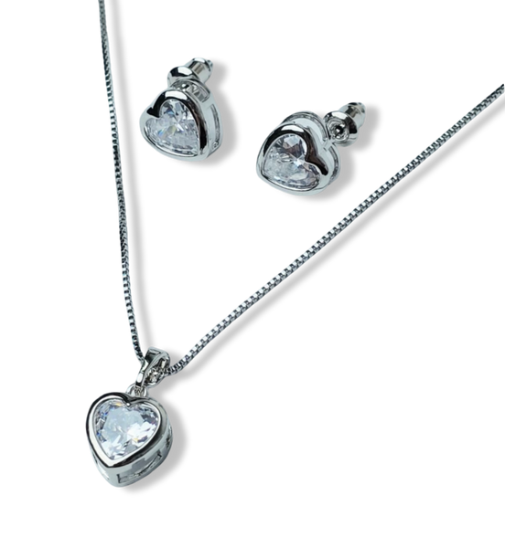 SET CORAZON CRISTAL PLATEADO