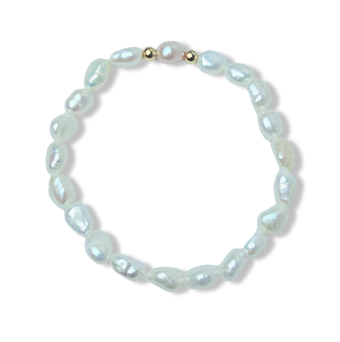 PULSERA PERLA IRREGULAR Y BARROCA ROSA DORADO