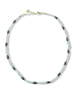 COLLAR PIRITA Y PERLA IRREGULAR ARROZ DORADO