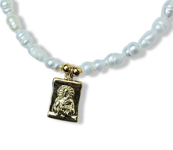 PULSERA SAGRADO CORAZÓN PERLA ARROZ DORADO
