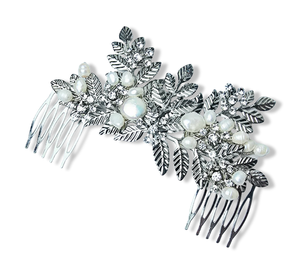 PEINETA PERLA COIN IRREGULAR CRISTAL PLATEADO