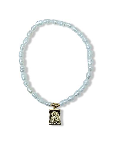 PULSERA SAGRADO CORAZÓN PERLA ARROZ DORADO