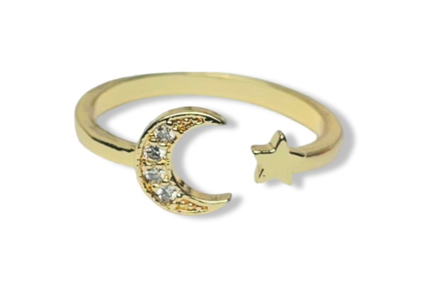ANILLO LUNA Y ESTRELLA CIRCONAS DORADO