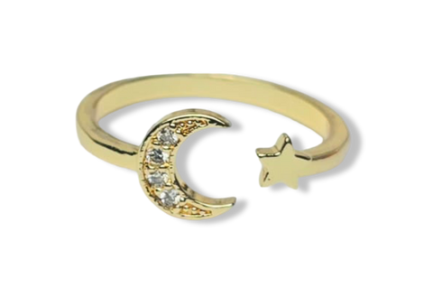 ANILLO LUNA Y ESTRELLA CIRCONAS DORADO