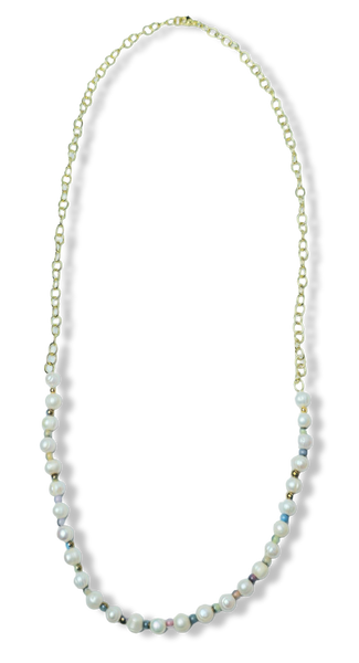 COLLAR PERLA BARROCA Y RESINA COLORES DORADO