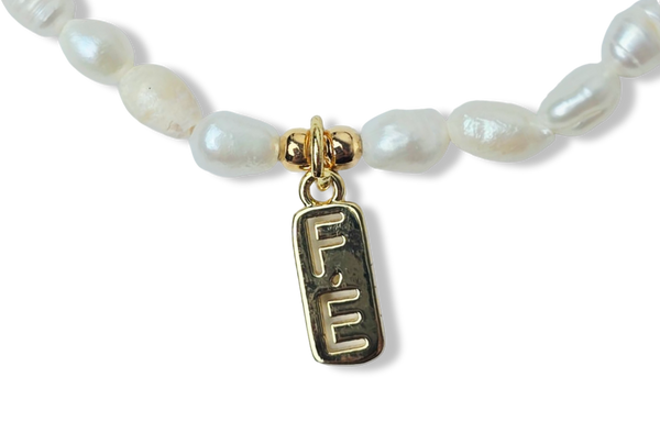 PULSERA FE Y PERLA ARROZ DORADO