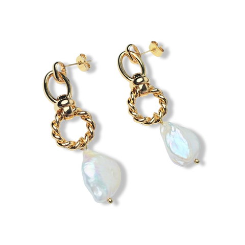 ARETE DOBLE PERLA COIN DORADO