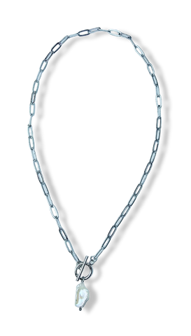 COLLAR PERLA COIN CORBATIN PLATEADO