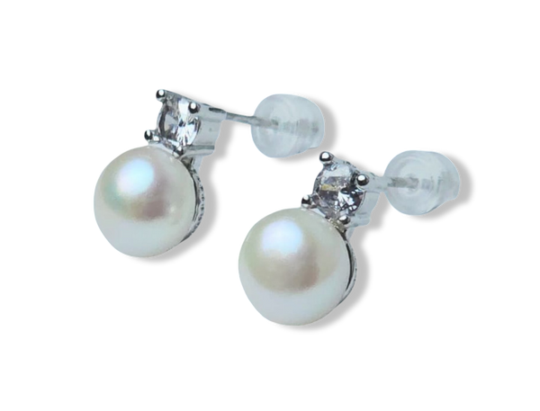 ARETE BOTÓN Y CIRCONIA PLATEADO