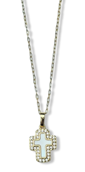COLLAR CRUZ EN MADRE PERLA DORADO