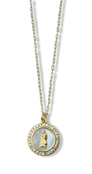 COLLAR VIRGEN DE GUADALUPE MADRE PERLA DORADO