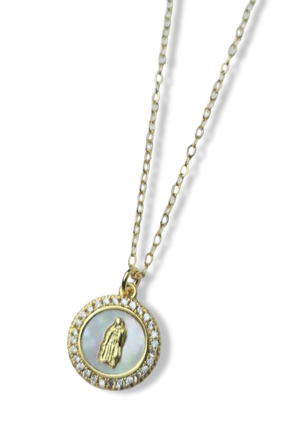 COLLAR VIRGEN DE GUADALUPE MADRE PERLA DORADO