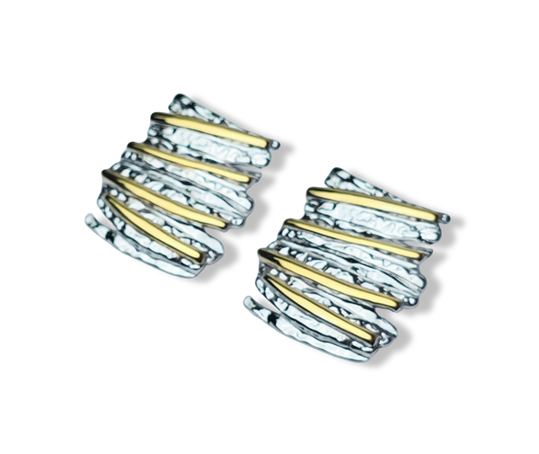 ARETE WATERPROOF TEXTURIZADO CUADRADO BICOLOR PLATEADO