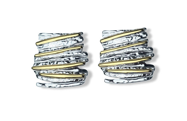 ARETE WATERPROOF TEXTURIZADO CUADRADO BICOLOR PLATEADO