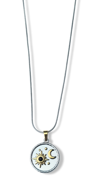 COLLAR WATERPROOF LUNA ESTRELLAS BICOLOR PLATEADO