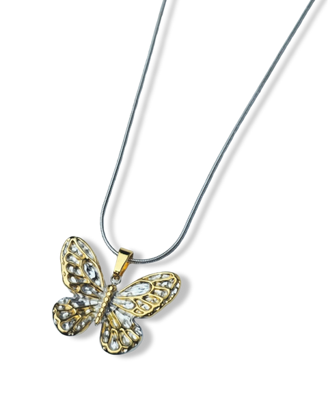 COLLAR WATERPROOF MARIPOSA BICOLOR PLATEADO