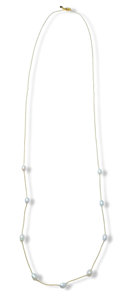 COLLAR PERLA ARROZ BLANCO Y CADENA LARGA DORADO