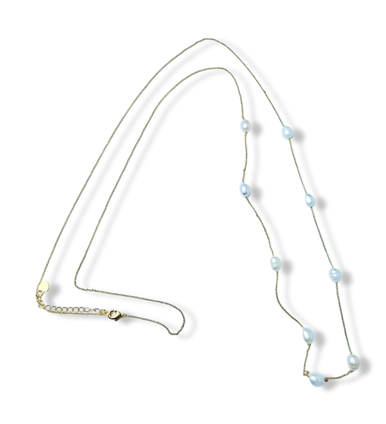 COLLAR PERLA ARROZ BLANCO Y CADENA LARGA DORADO