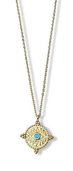 COLLAR OJO TURCO CIRCONIA TURQUESA DORADO