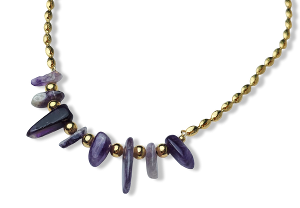 COLLAR CORTO AMATISTA DORADO