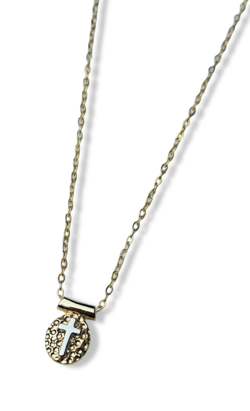 COLLAR MINI CRUZ BICOLOR DORADO