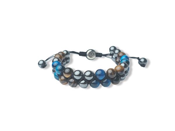 PULSERA  HEMATITA Y OJO DE TIGRE AJUSTABLE