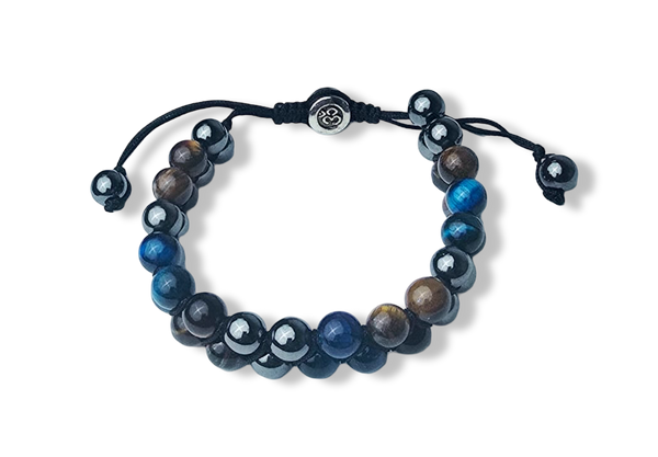 PULSERA  HEMATITA Y OJO DE TIGRE AJUSTABLE