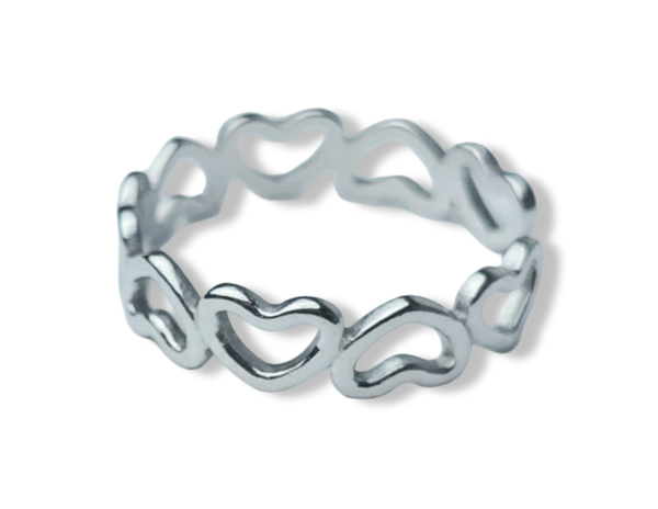 ANILLO WATERPROOF ESLABÓN CORAZÓN PLATEADO