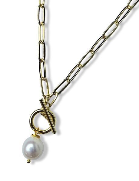 COLLAR CORBATÍN PERLA ROUND DORADO