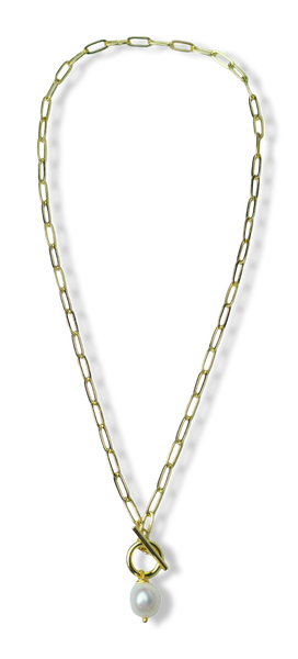 COLLAR CORBATÍN PERLA ROUND DORADO